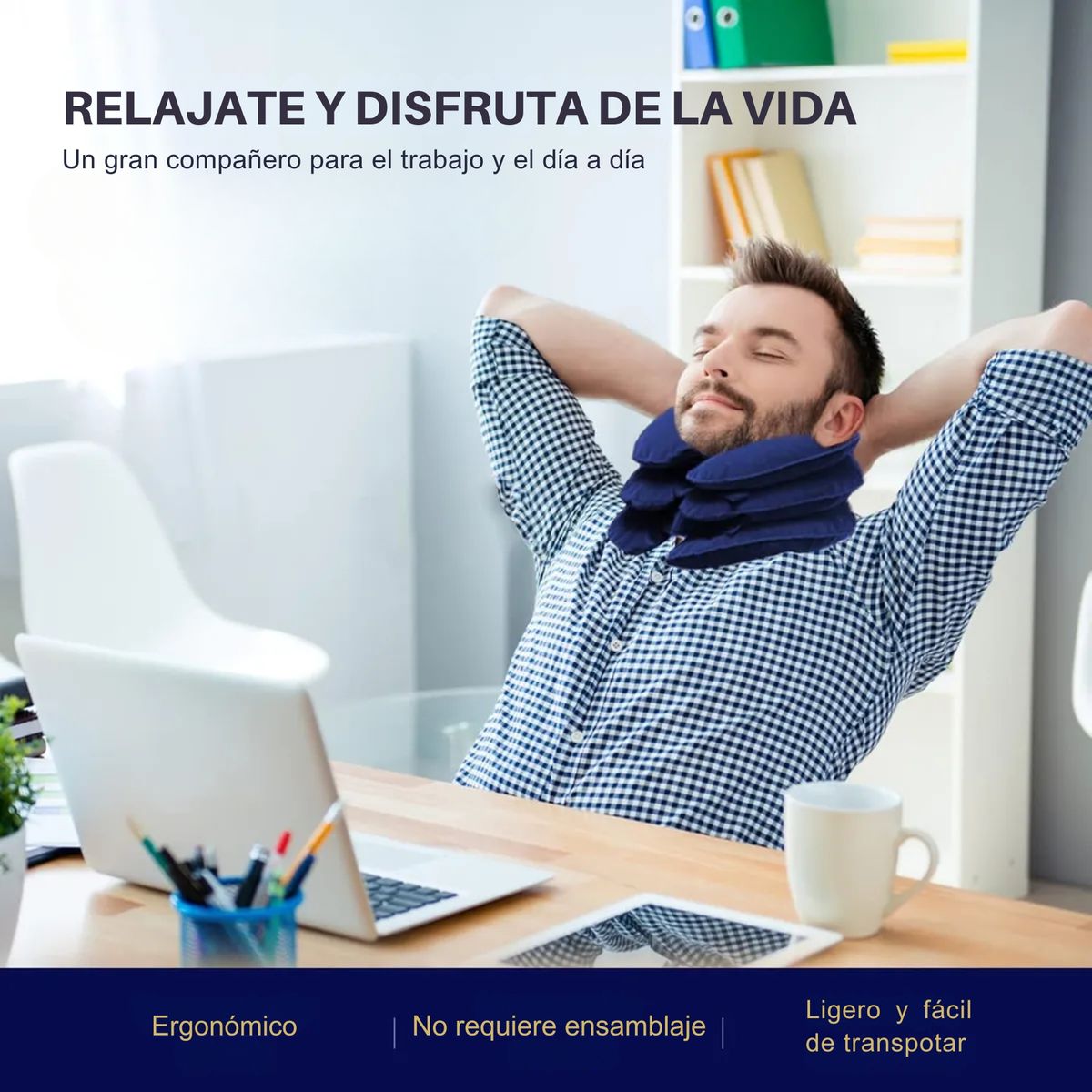 MOVI - Almohada Cuello Ortopédica Inflable para Descanso Cervical 3 Capas