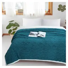 COMPRAPO - Frazada Manta Polar Sherpa Térmica 2 Plazas Trenzado Relieve Petróleo