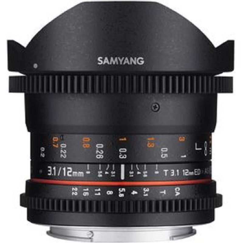 SAMYANG - Samyang 12mm T3.1 VDSLR ED AS NCS Ojo De Pez Lente Para Canon EF-Negro