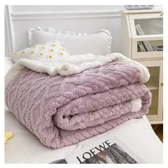 COMPRAPO - Frazada Manta Polar Sherpa Térmica 2 Plazas Trenzado Relieve Lila Bco.