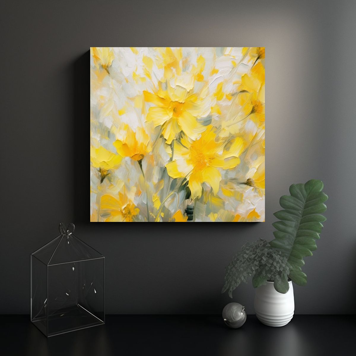 GENERICO - Cuadro De Flores Amarillas En Fondo Blanco Puro: 50x50 Cm