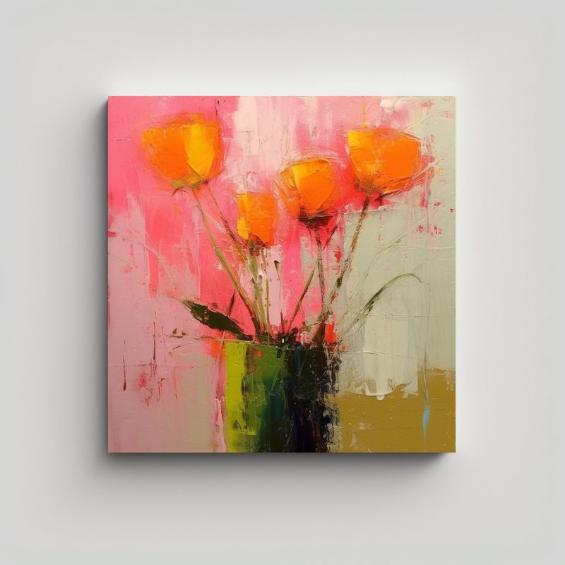 GENERICO - Pintura Decorativa De Flores Saltarinas En Rosa Y 60x60 Cm
