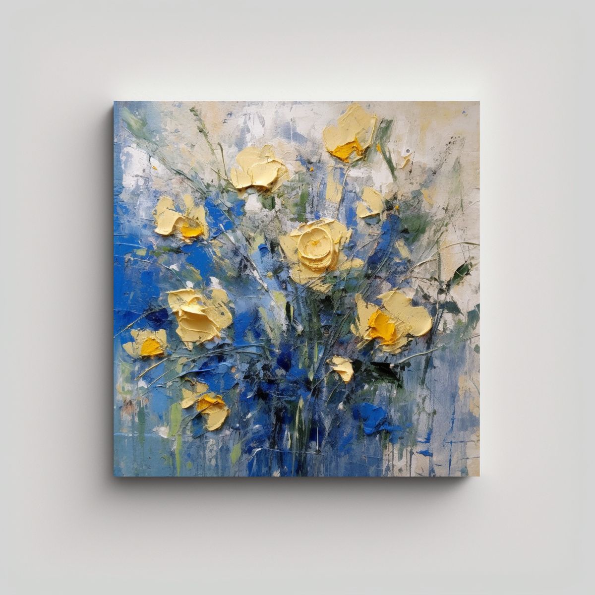 GENERICO - Cuadro De Tela Moderno Con Tema De Amapolas Azules 70x70 Cm