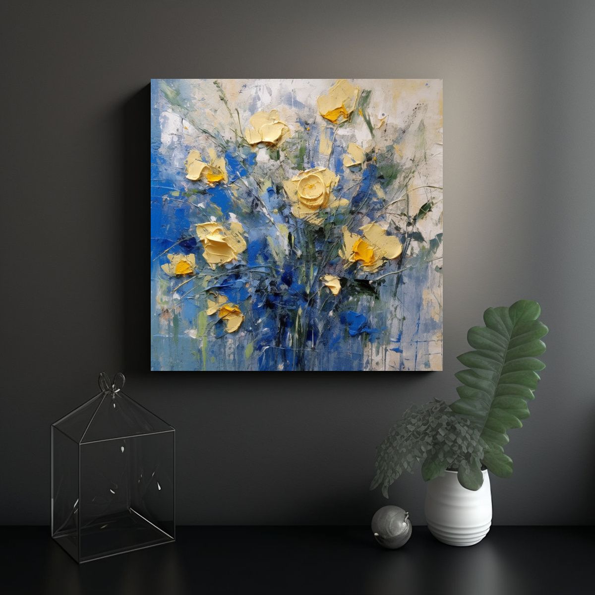 GENERICO - Cuadro De Tela Moderno Con Tema De Amapolas Azules 70x70 Cm