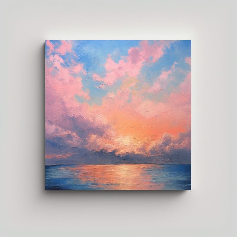 GENERICO - Pintura Decorativa Realista Al Amanecer En Rosa Y 90x90 Cm
