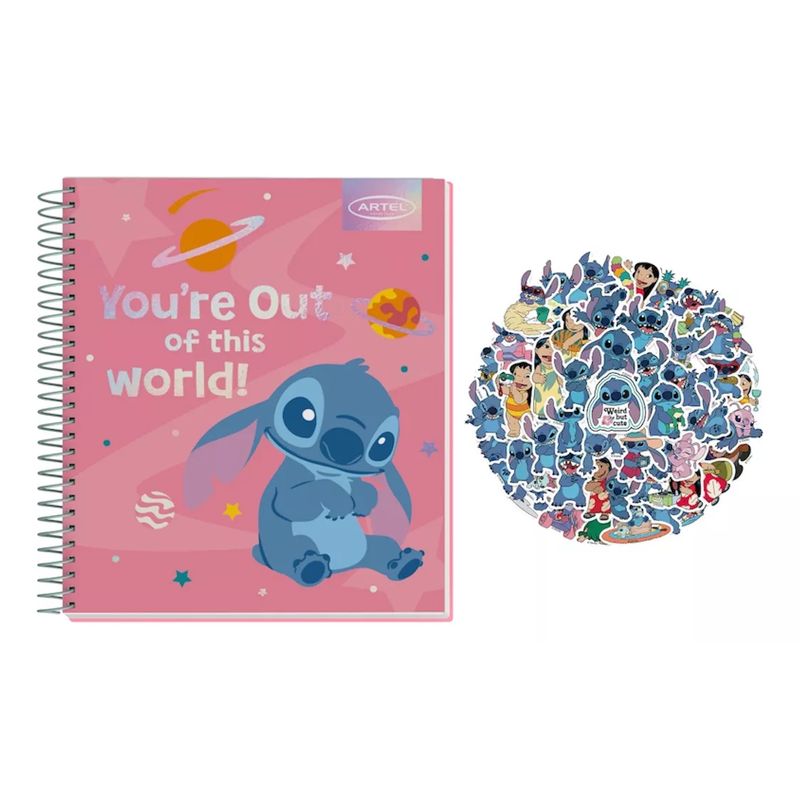 GENERICO - Pack Cuaderno Stitch Artel 120 Hojas + 8 Stickers