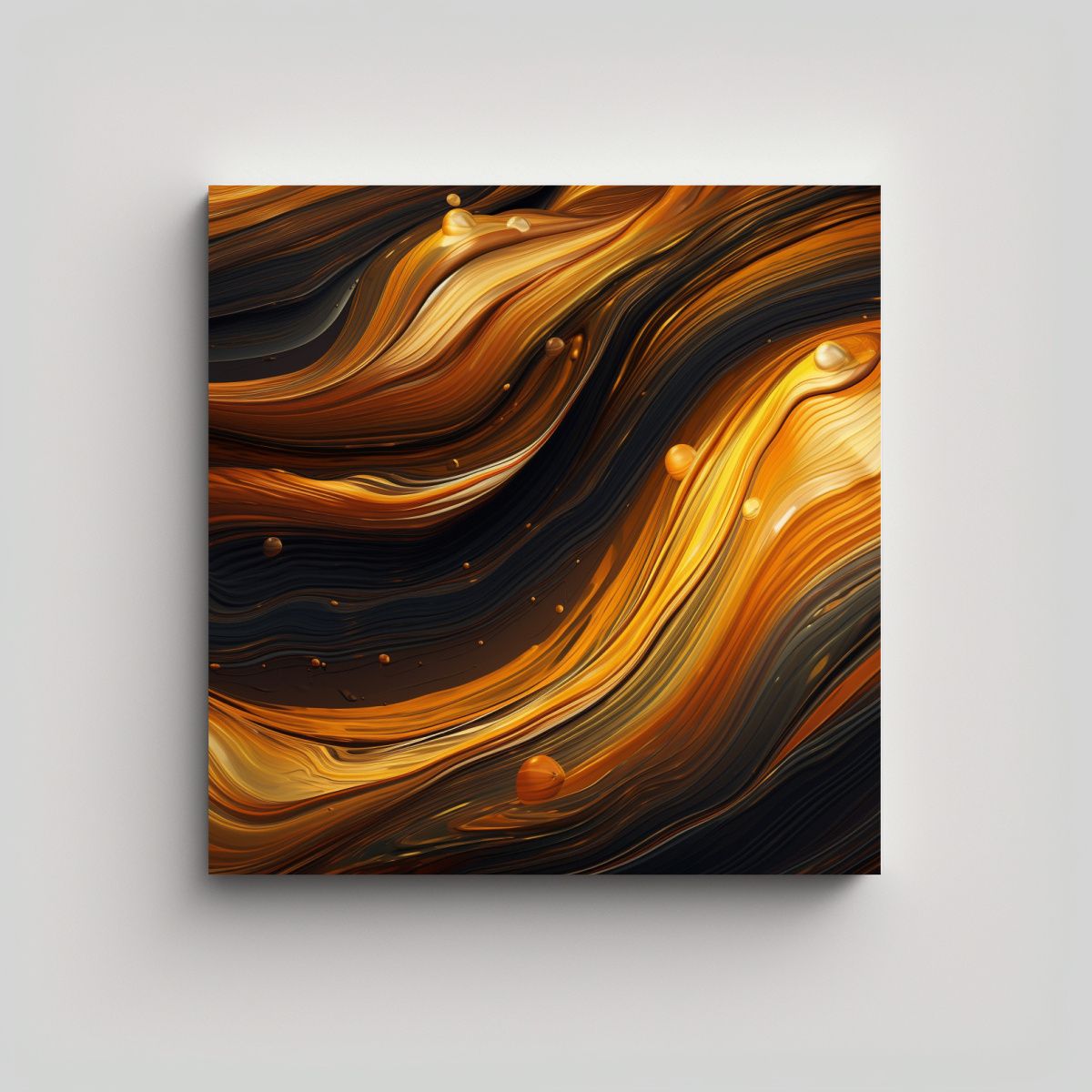 GENERICO - Cuadro Abstracto Aceite Fondo Oscuro Ondulado 90x90 Cm