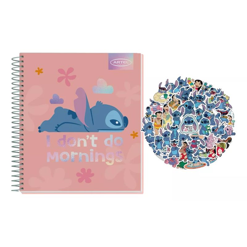 GENERICO - Pack Cuaderno Stitch Artel 120 Hojas + 8 Stickers
