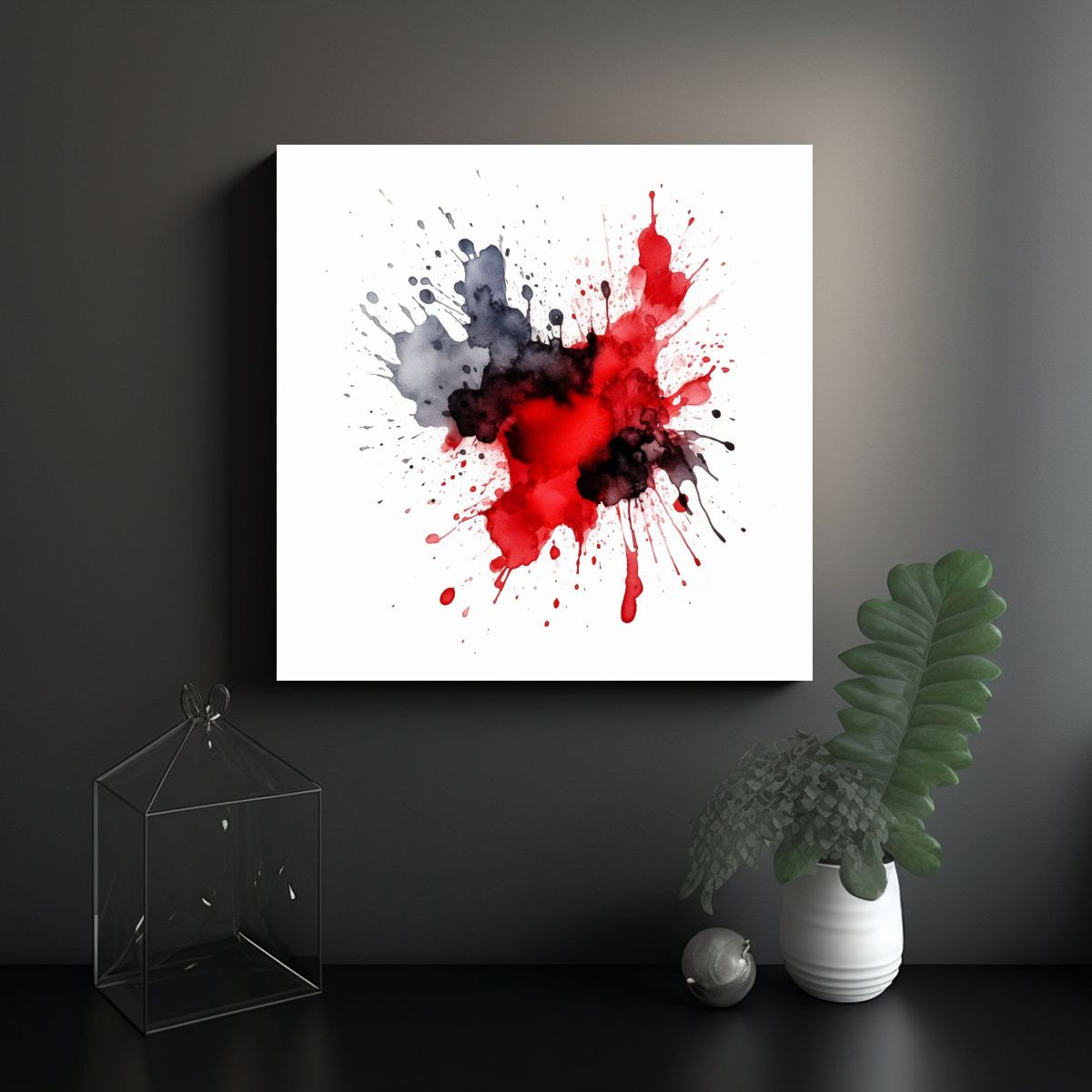 GENERICO - Cuadro Cuadro Fantasía Con Salpicaduras Rojas Y 70x70 Cm