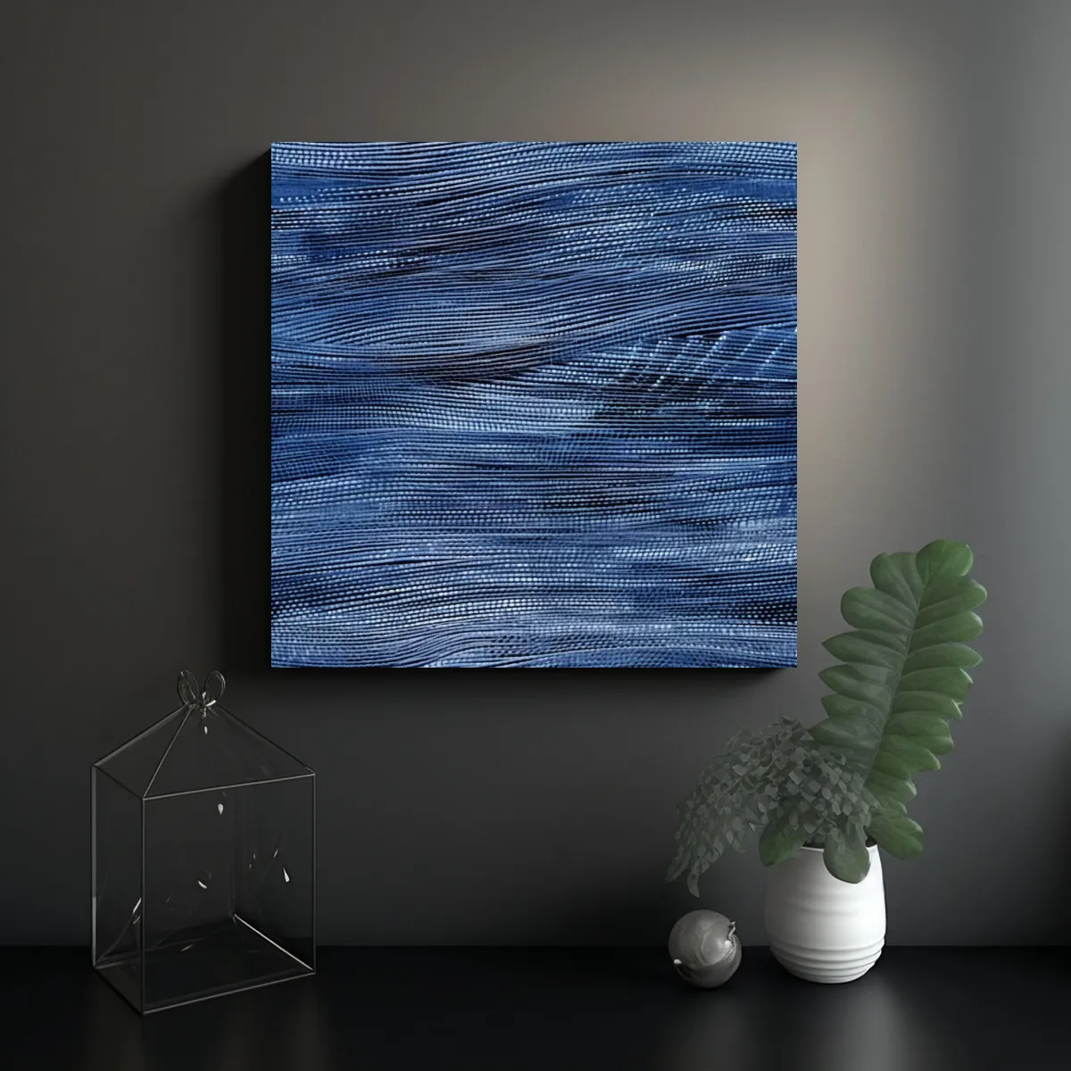 GENERICO - Cuadro Abstracto Azul Con Patrón Ondulado En 80x80 Cm