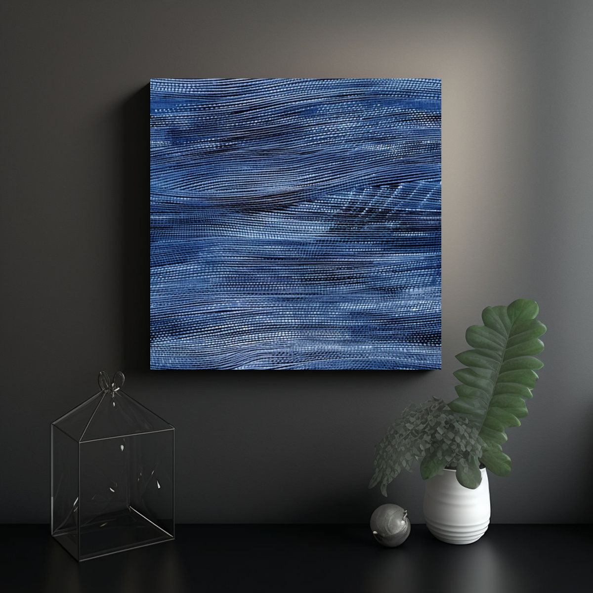 GENERICO - Cuadro Abstracto Azul Con Patrón Ondulado En 70x70 Cm