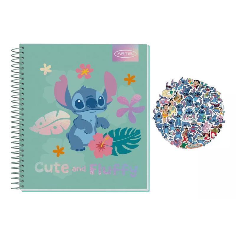 GENERICO - Pack Cuaderno Stitch Artel 120 Hojas + 8 Stickers