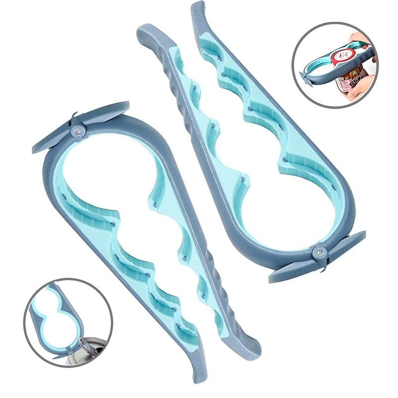 GENERICO - 2pcs Abridor Multifuncional De Tarros Antideslizante 5 En 1-Azul