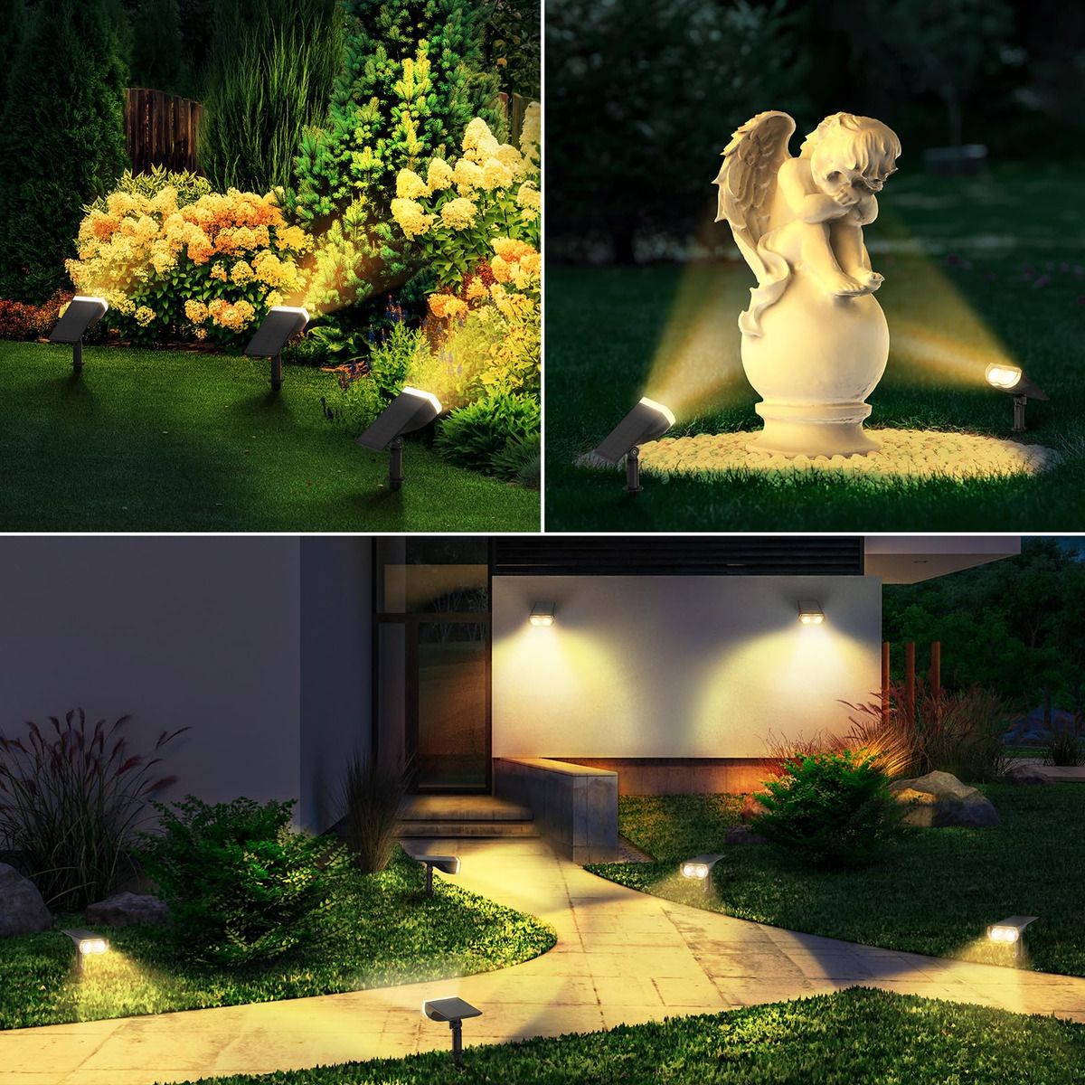 2 Luz Cálida Focos Solares Impermeable Jardín Patio Paisaje, marca GENERICO - Foto 2