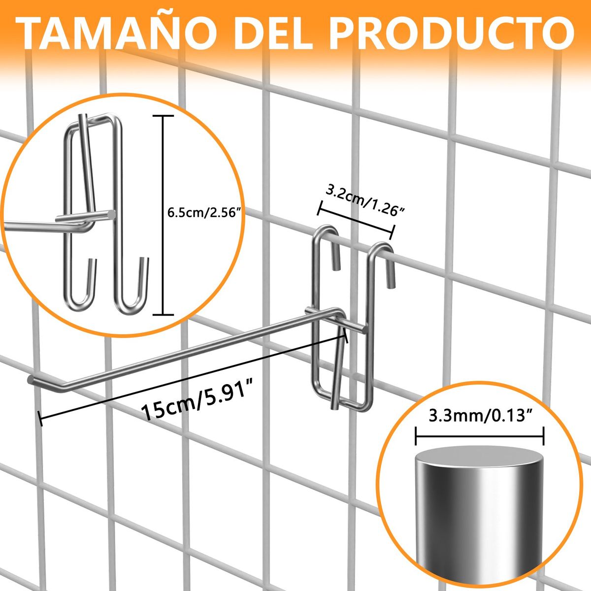 YAYKO - Pack 50 Ganchos Gancheras Panel Ranurado 15cm Exhibidor