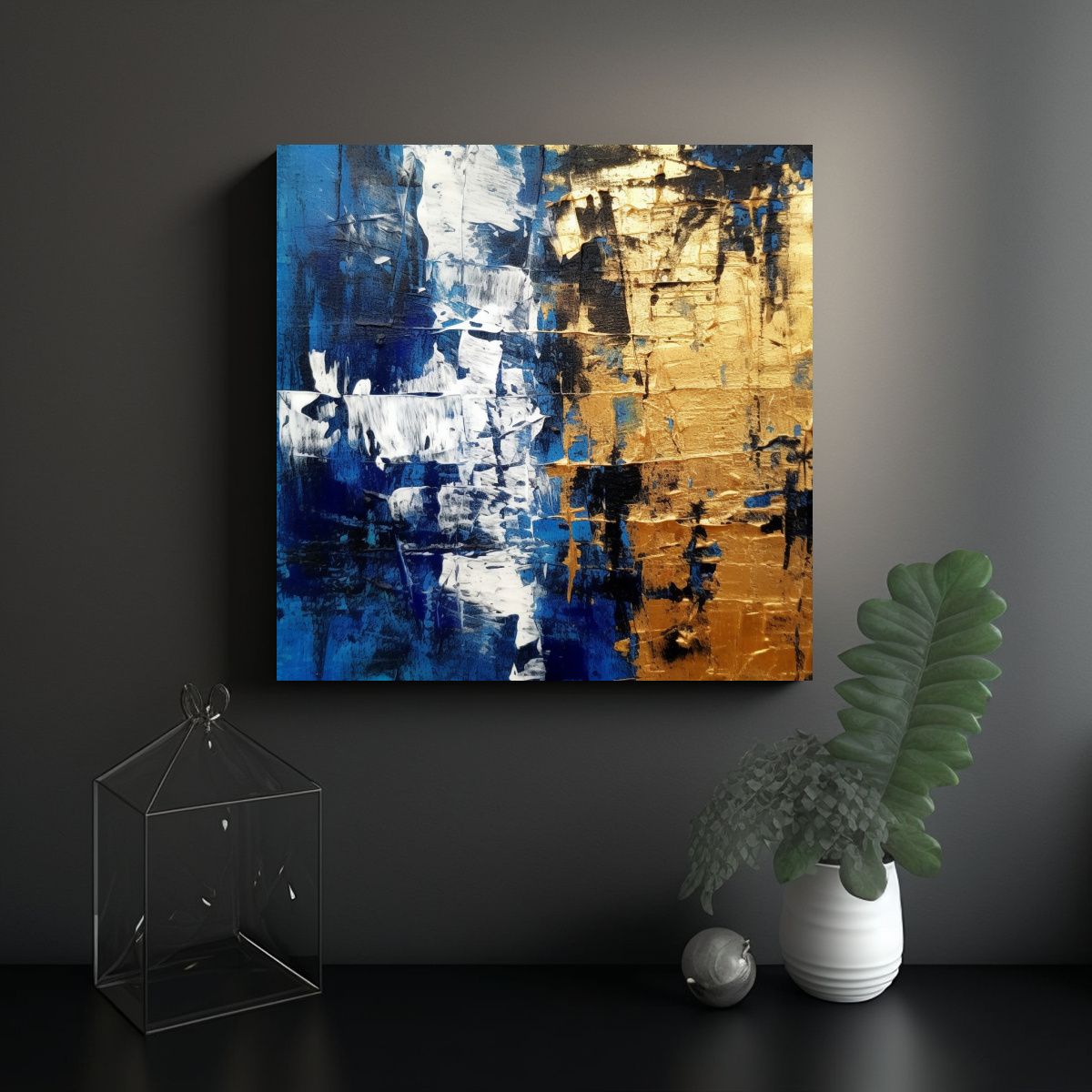 GENERICO - Cuadro Vanguardia Azul Y Negro Efecto Visual En 70x70 Cm