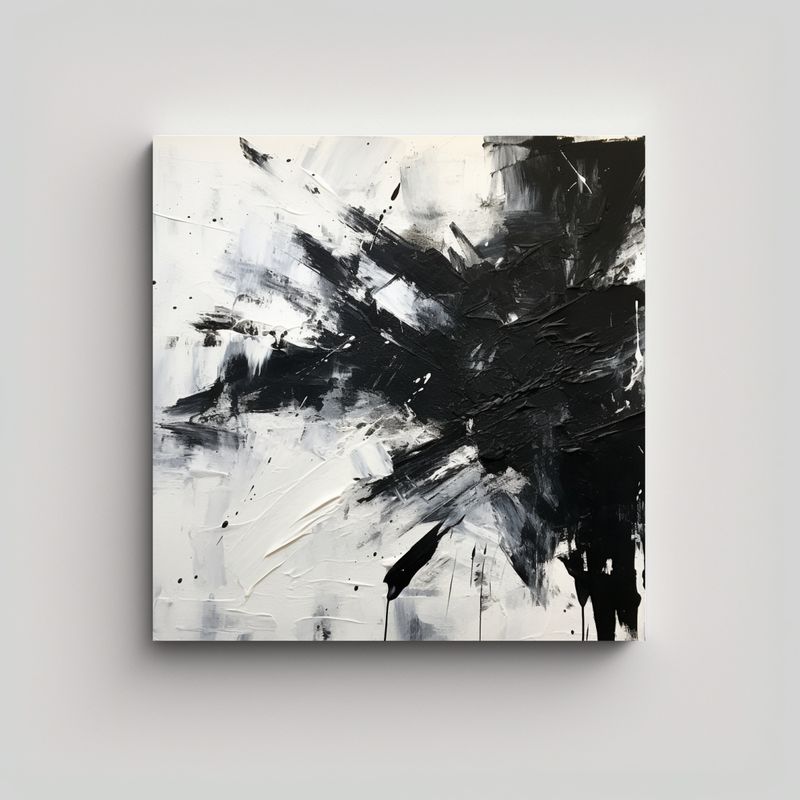 GENERICO - Cuadro Abstracto Minimalista En Blanco Y Negro 80x80 Cm