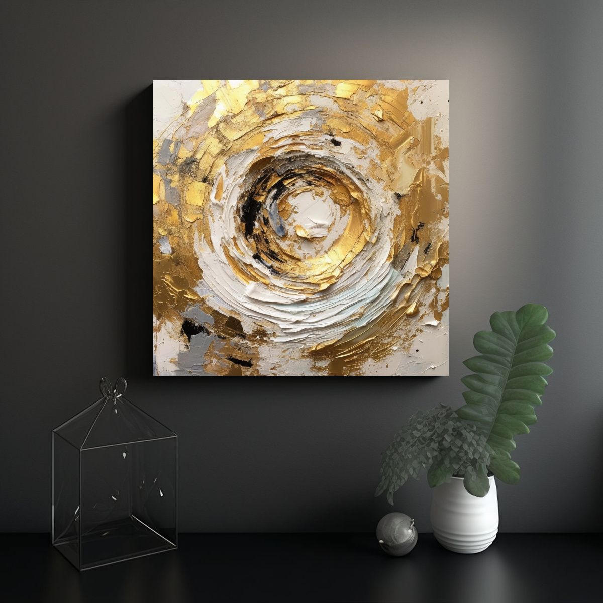 GENERICO - Pintura Decorativa Tema Blanco Y Dorado Con 80x80 Cm