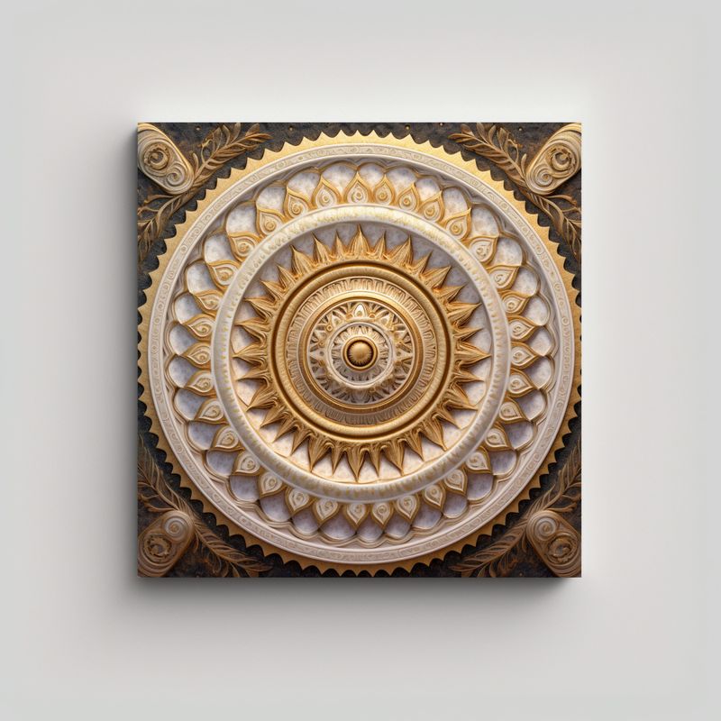 GENERICO - Cuadro Decorativo Espiral Blanco Y Dorado 80x80 Cm
