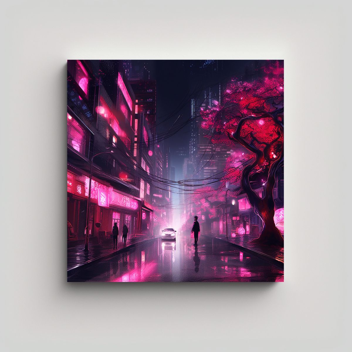 GENERICO - Cuadro Tema Época Ciudad Neón Rosa Noche 60x60 Cm
