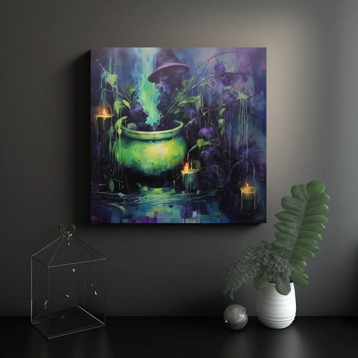 GENERICO - Cuadros Abstractos Naturaleza Viva Verde Y Morado 70x70 Cm