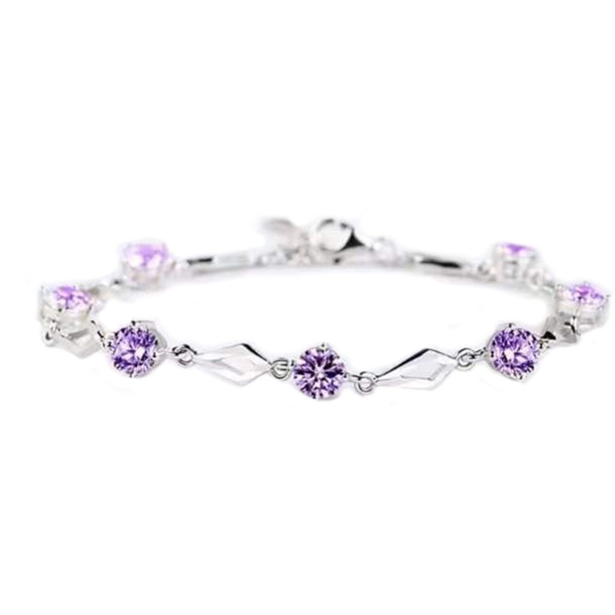 GENERICO - Pulsera De Plata Fina 925 Amatista Lila Púrpura