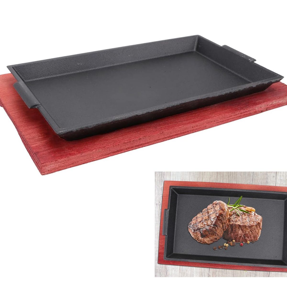 KUANGYE - Plato De Fierro Fundido Rectangular 27×16 Para Cocina