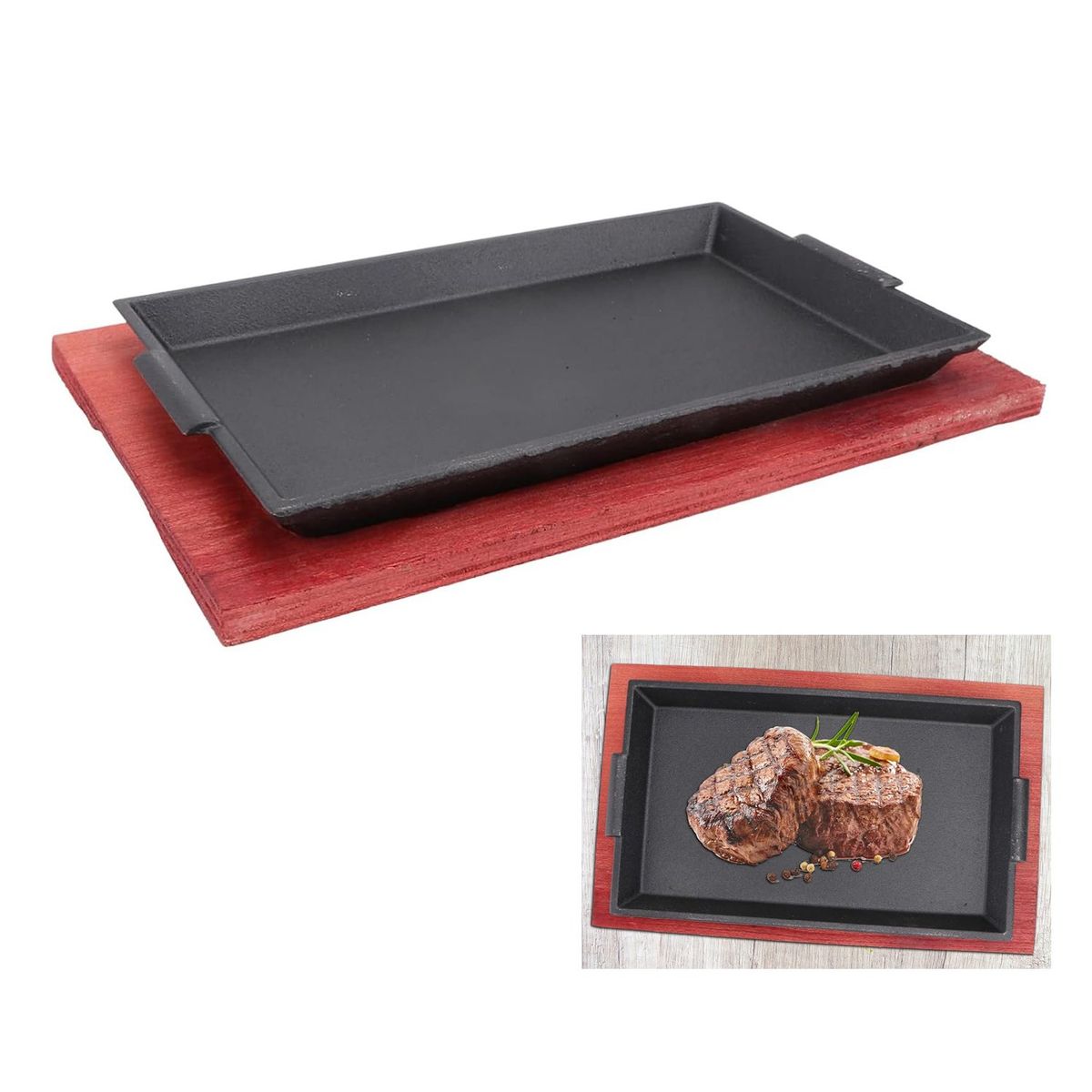 KUANGYE - Plato De Fierro Fundido Rectangular 27×16 Para Cocina