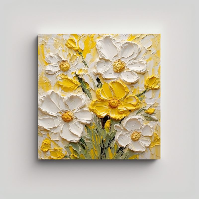 GENERICO - Pintura De Flores Amarillas Y Blancas En Cuadro 60x60 Cm