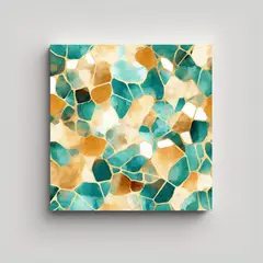 GENERICO - Cuadro Moderno Mapa Acuarela Dorado Y Turquesa 60x60 Cm