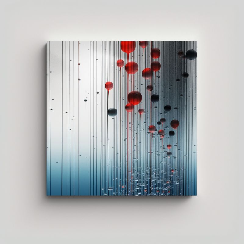 GENERICO - Pintura Abstracta Con Líneas Azules Y Gotas 80x80 Cm
