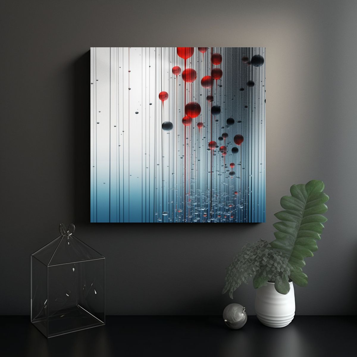GENERICO - Pintura Abstracta Con Líneas Azules Y Gotas 70x70 Cm