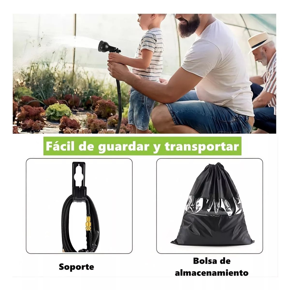 KUANGYE - Manguera De Jardín Retráctil 15 Metros Pistola Y Acoples