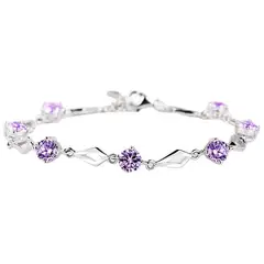 GENERICO - Pulsera De Plata Fina 925 Amatista Lila Púrpura