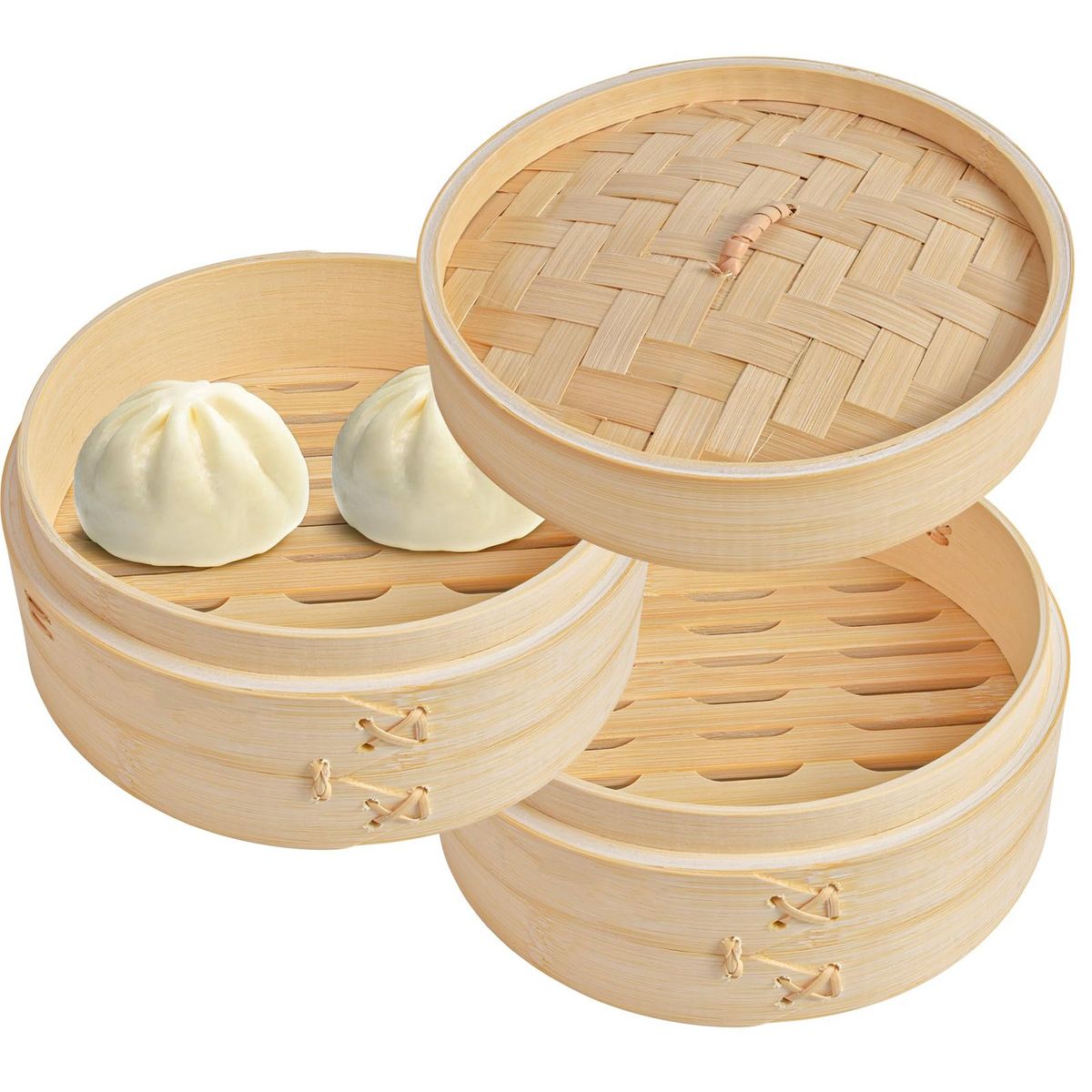 KUANGYE - Vaporera De Bambú 2 Niveles 28cm Cocina A Vapor Bambu