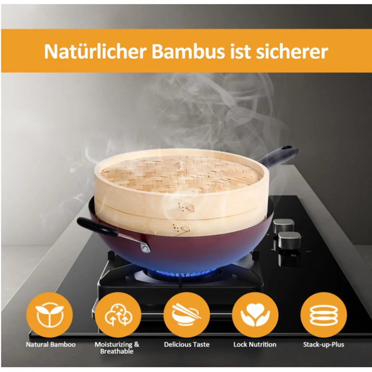 KUANGYE - Vaporera De Bambú 2 Niveles 28cm Cocina A Vapor Bambu