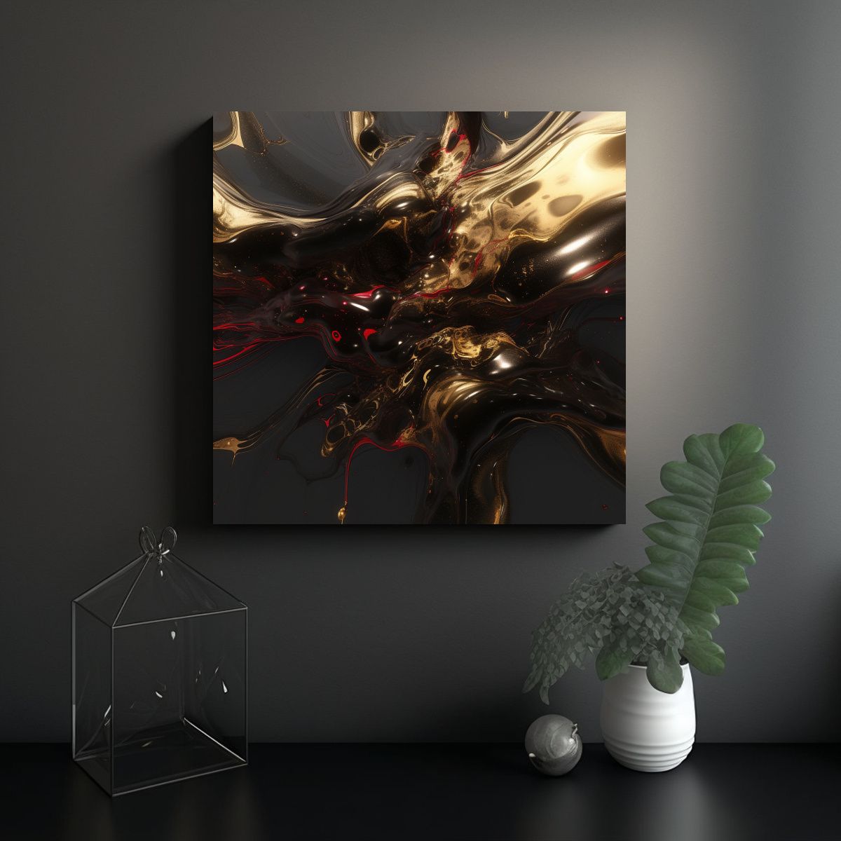 GENERICO - Fondo De Arte Líquido Negro Y Dorado En 3D 50x50 Cm