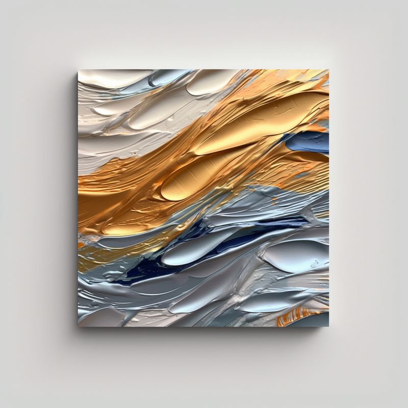 GENERICO - Pintura Abstracta Japonesa En Tela Dorada Y 90x90 Cm