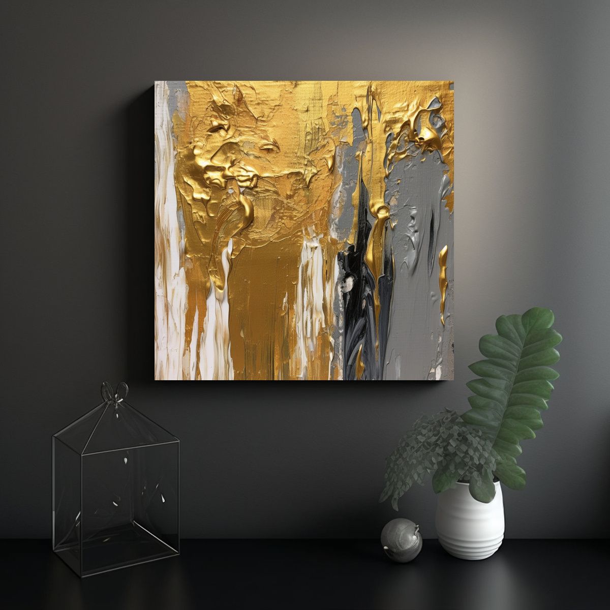 GENERICO - Pintura Acuarela Japonesa En Bastidor Con Oro Y 50x50 Cm
