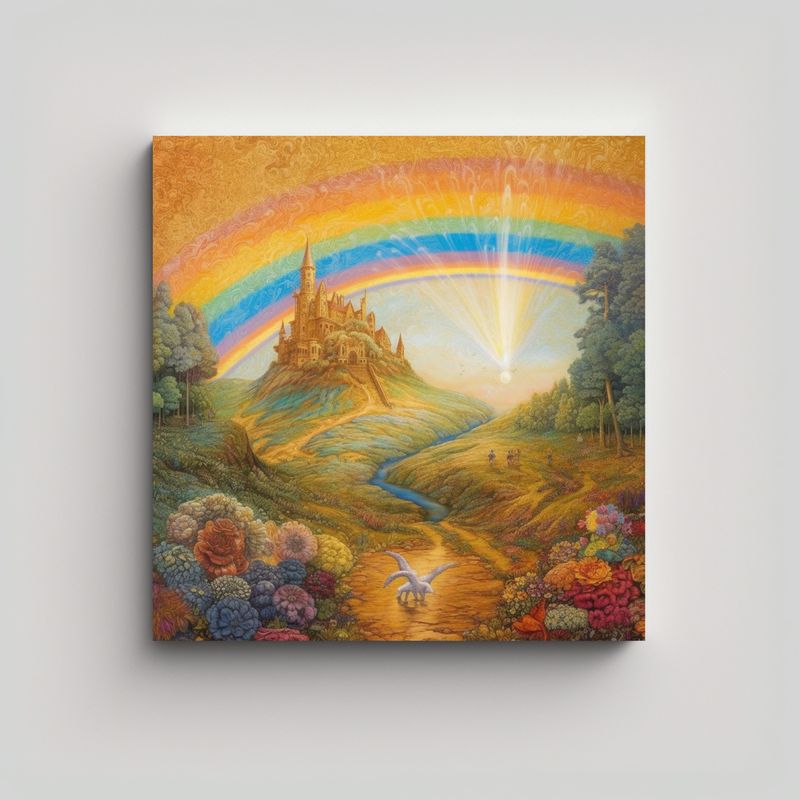 GENERICO - Pintura Lienzo Paisaje Arco Iris Dorado: 60x60 Cm