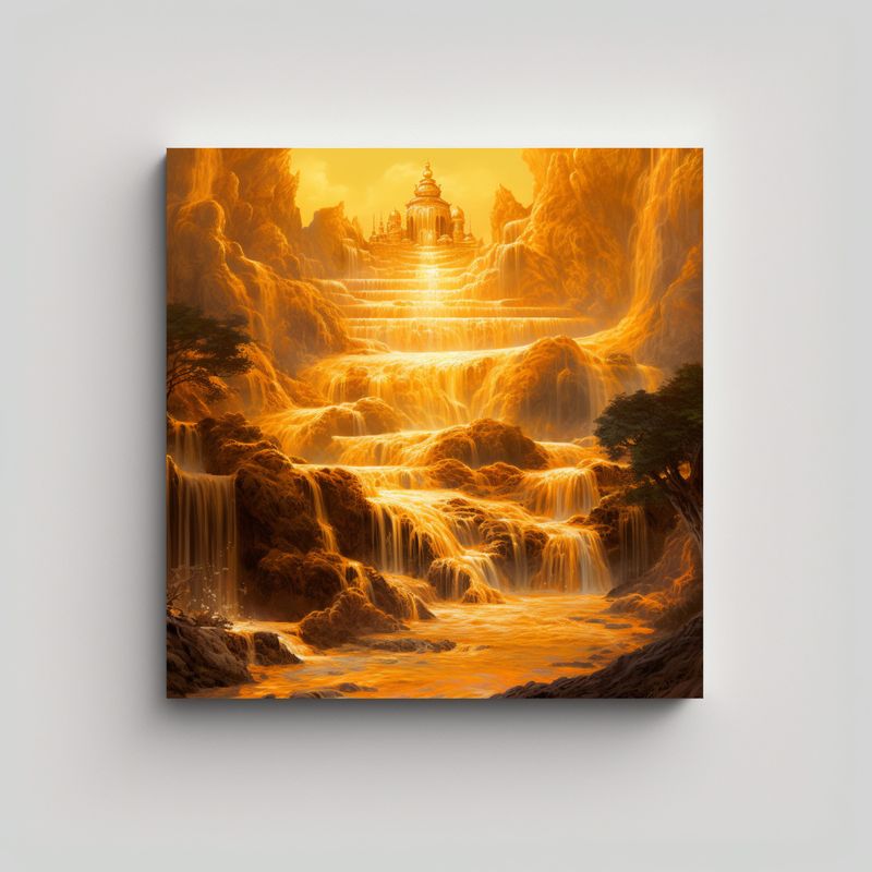 GENERICO - Pinturas Al óleo Con Detalles De Cascada Dorada 80x80 Cm