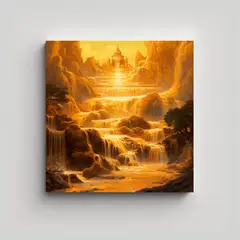 GENERICO - Pinturas Al óleo Con Detalles De Cascada Dorada 50x50 Cm