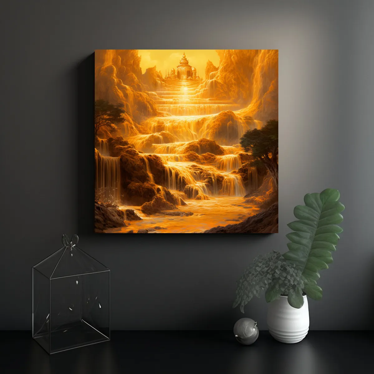 GENERICO - Pinturas Al óleo Con Detalles De Cascada Dorada 50x50 Cm