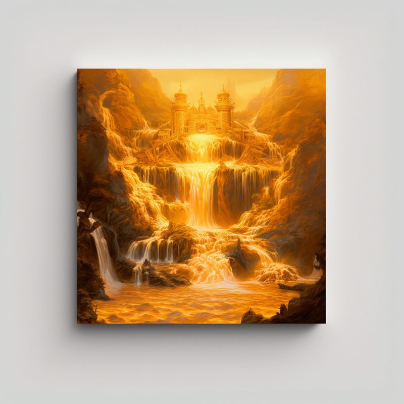 GENERICO - Pintura Abstracta Cascada Dorada Sobre Lienzo 80x80 Cm