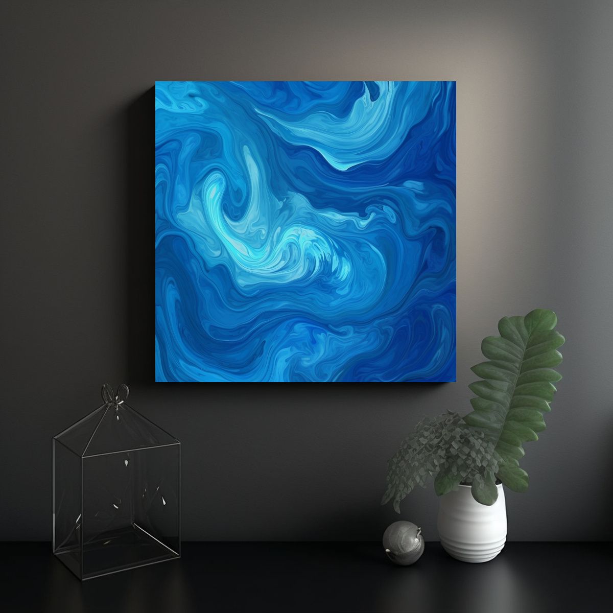 GENERICO - Pintura De Pared Abstracta Rectangular Fondo Azul 90x90 Cm