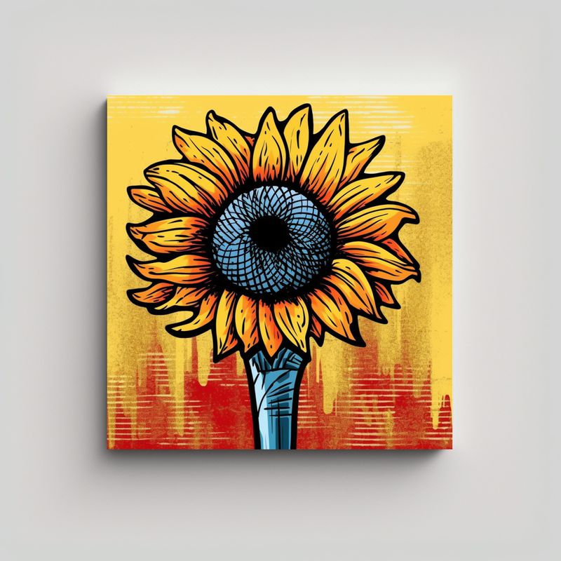 GENERICO - Dibujo Estilo Cómic De Girasol Con Líneas 70x70 Cm