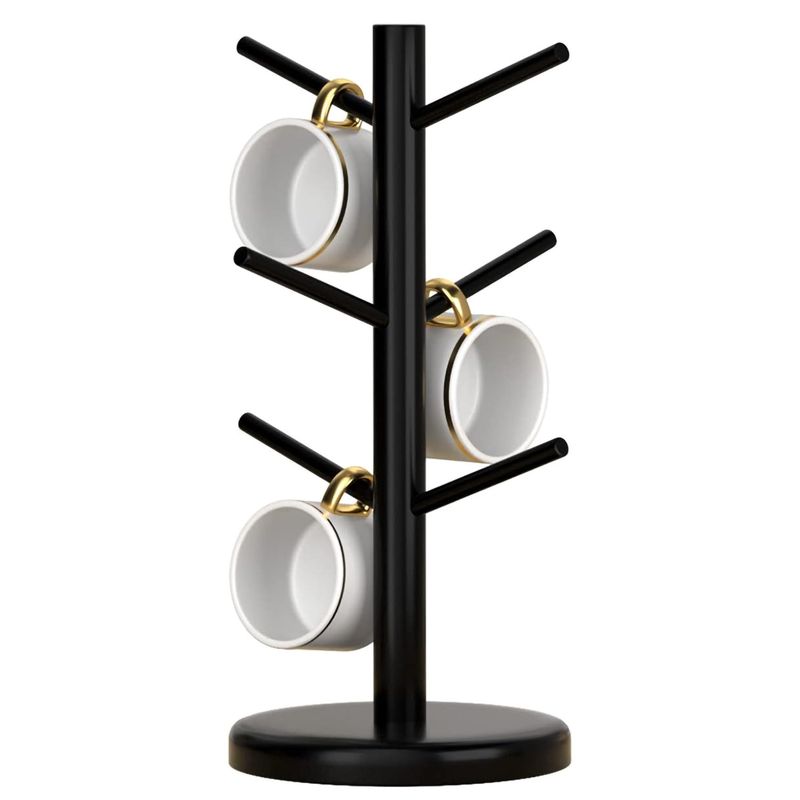GENERICO - Soporte Para Tazas De Madera Café De Con 6 Ganchos-Negro