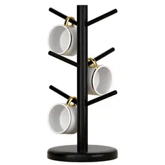 GENERICO - Soporte Para Tazas De Madera Café De Con 6 Ganchos-Negro