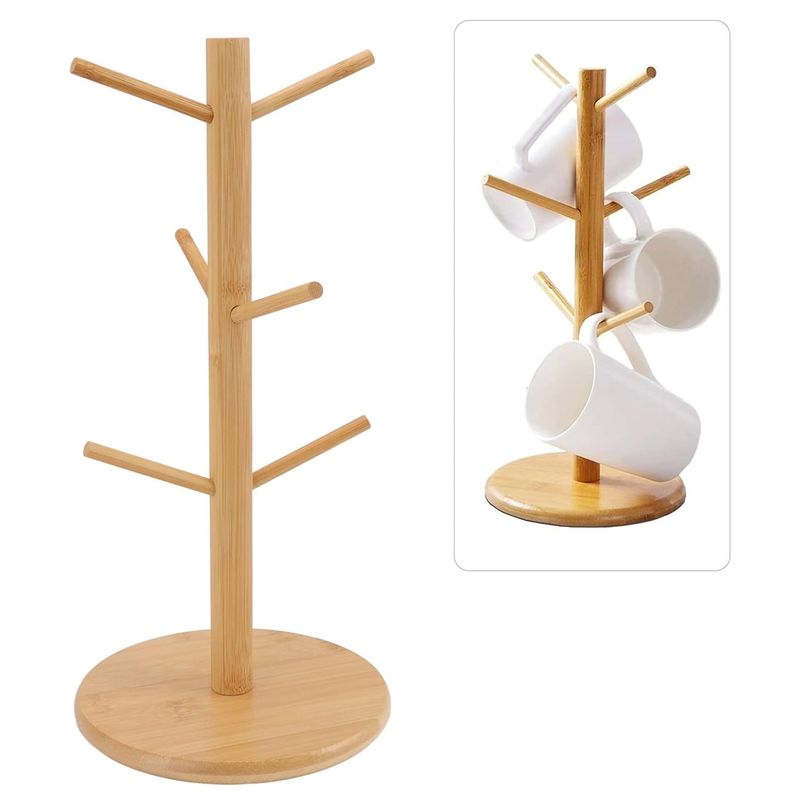 GENERICO - Soporte Para Tazas De Madera Café De Con 6 Ganchos-Madera