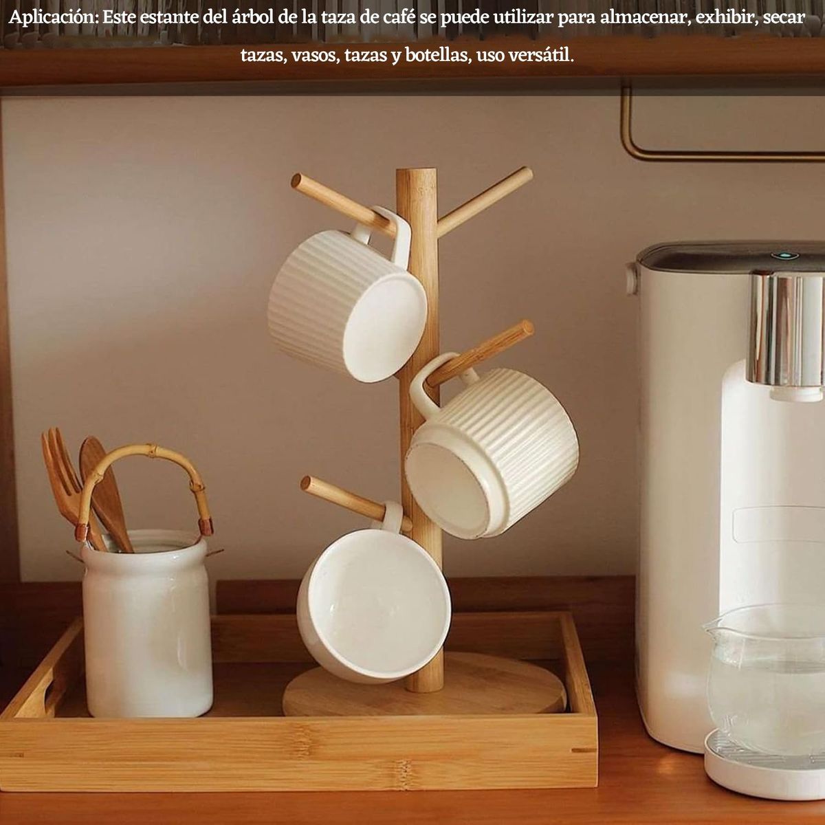 GENERICO - Soporte Para Tazas De Madera Café De Con 6 Ganchos-Madera